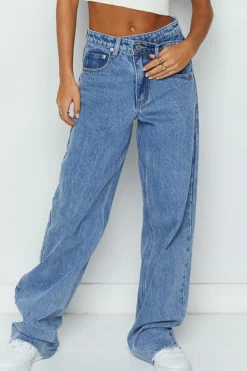 Clearance Dear-Lover Mid Rise Asymmetrical Waist Wide Leg Jeans Blue