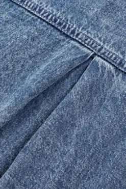 Best Dear-Lover Mineral Wash Cuffed Sleeve Frayed Hem Denim Dress Blue