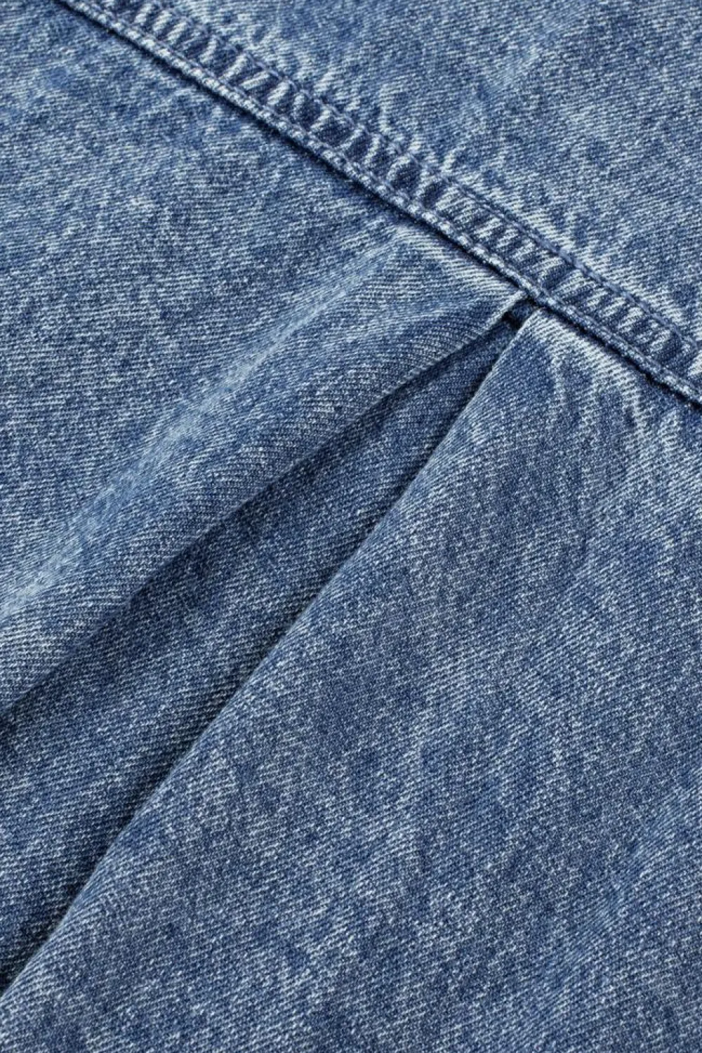 Best Dear-Lover Mineral Wash Cuffed Sleeve Frayed Hem Denim Dress Blue
