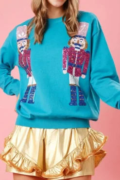 Sale Dear-Lover Nutcracker Christmas Crew Neck Sweatshirt Blue
