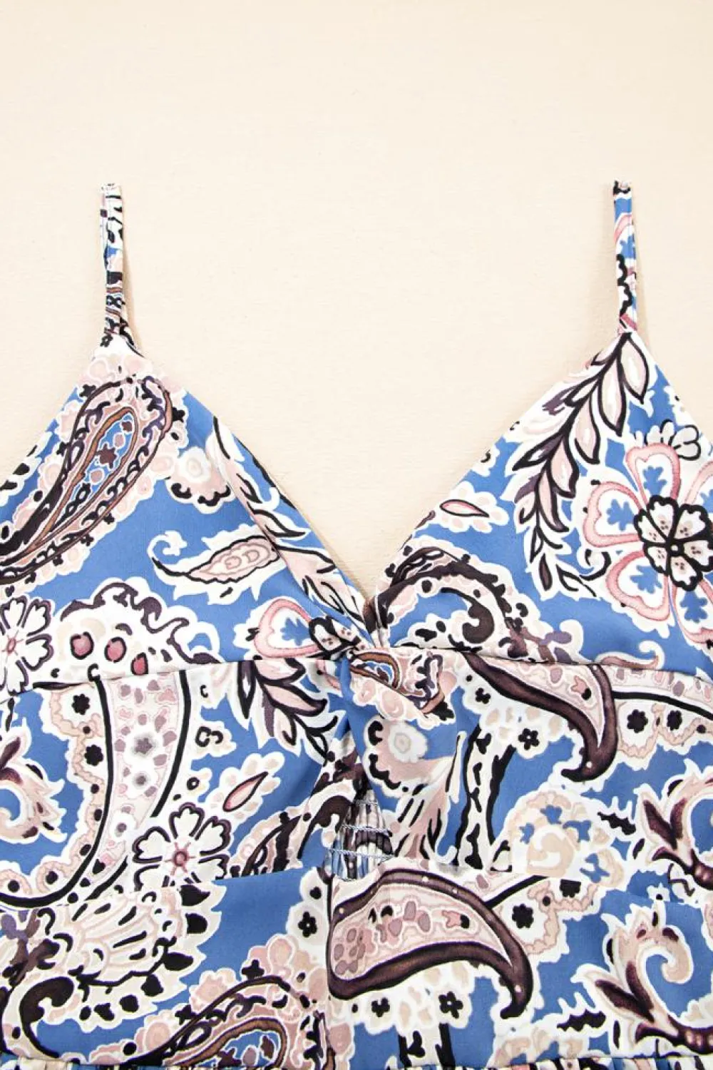Outlet Dear-Lover Paisley Print Twist Detail Smocked Back Spaghetti Straps Long Dress Blue