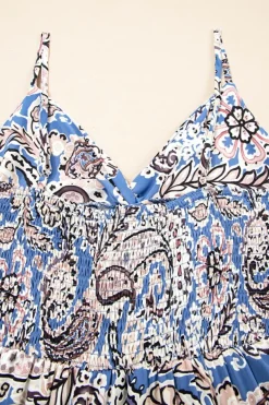Outlet Dear-Lover Paisley Print Twist Detail Smocked Back Spaghetti Straps Long Dress Blue