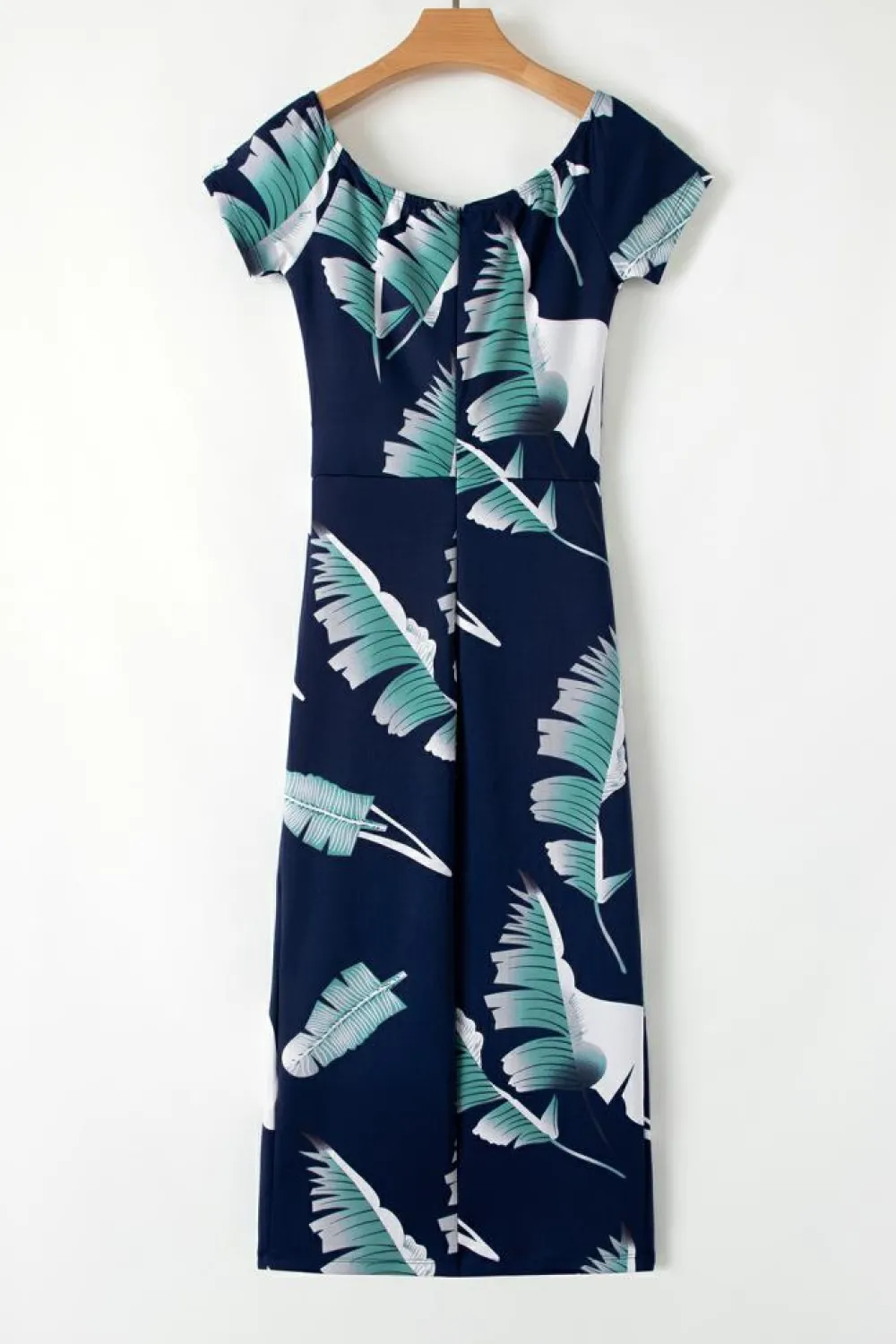 Discount Dear-Lover Pattern Print Off Shoulder Slit Bodycon Midi Dress Blue