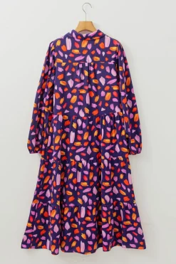 Online Dear-Lover Petal Collared Tiered Flowy Long Dress Blue