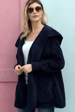 Outlet Dear-Lover Pink Soft Fleece Hooded Open Front Jacket Blue
