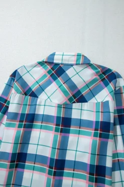 Best Dear-Lover Plaid Print Shirt and Shorts 2Pcs Lounge Set Blue