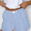Best Dear-Lover Red Plaid Gingham Printed High Waist Shorts blue