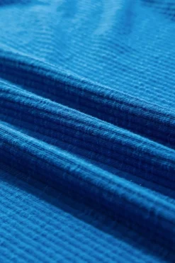 Online Dear-Lover Ribbed Exposed Seam Knit V Neck Long Sleeve Top Blue