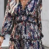 Discount Dear-Lover Ruffle Detailing Open Back Floral Dress Blue