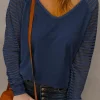 Best Dear-Lover Sheer Stripe V-Neck Top Blue