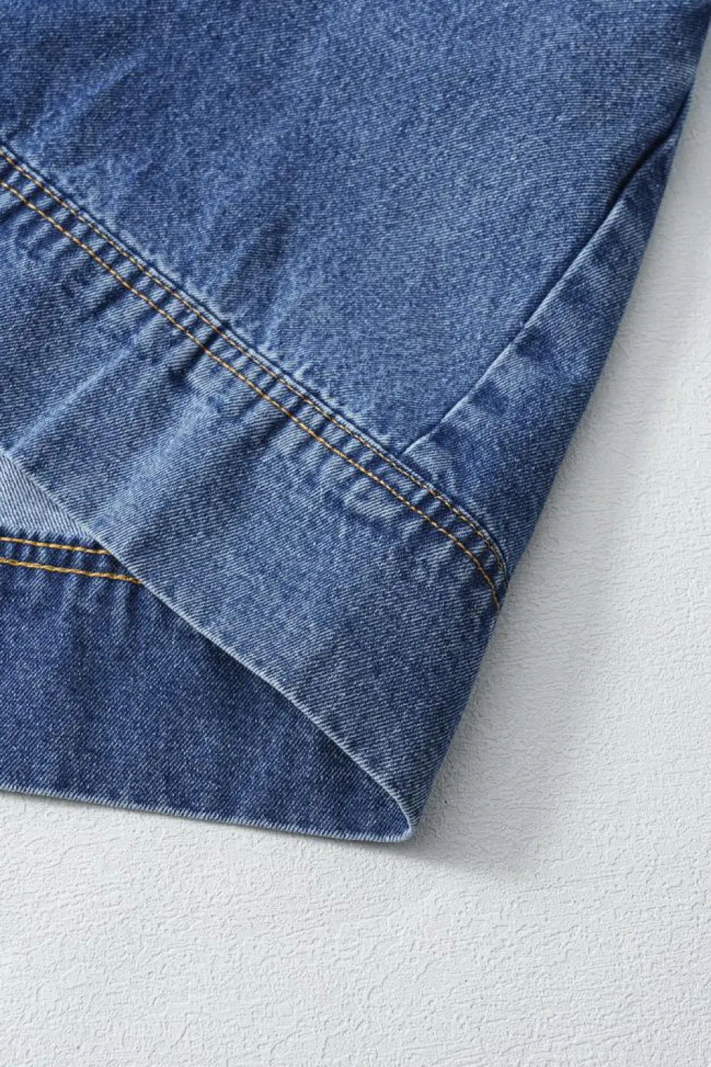 Sale Dear-Lover Short Sleeve Collared Patched Pocket Denim Mini Dress Blue