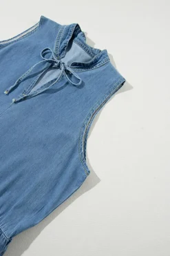 New Dear-Lover Sleeveless Tiered Chambray Maxi Dress Blue