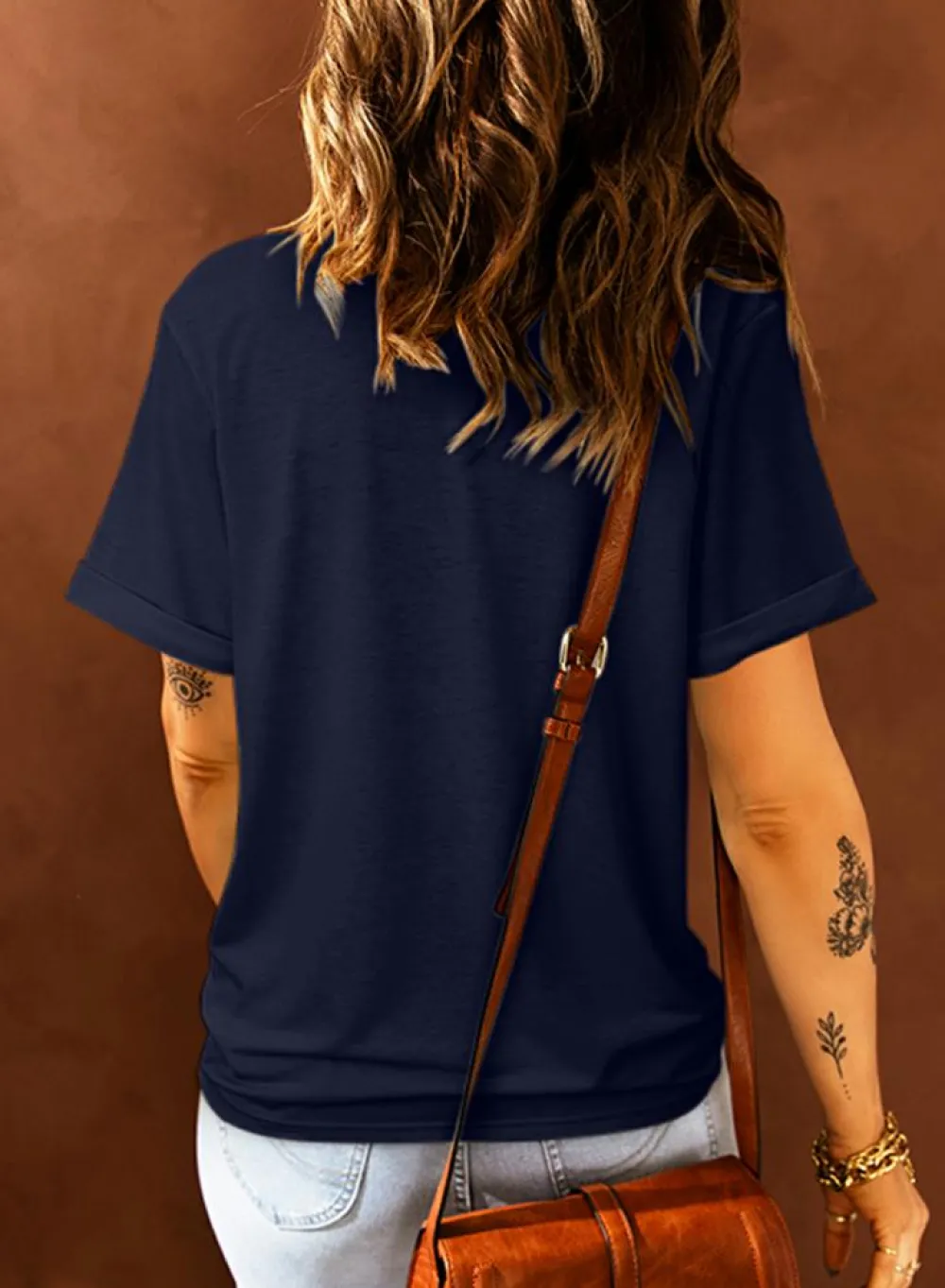 Best Dear-Lover Solid Color Crew Neck Tee Blue