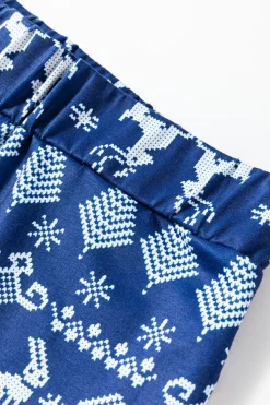 Clearance Dear-Lover Solid Top and Christmas Pants Two Piece Lounge Set Blue