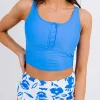 Best Dear-Lover Square Neck Sleeveless Fashion Print Tankini Set Blue