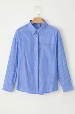 New Dear-Lover Button Up Oversized Casual Shirt Blue Stripe