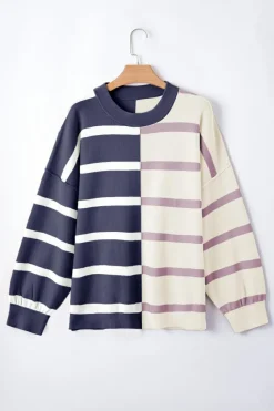 Outlet Dear-Lover Colorblock Oversized Sweater Blue Stripe