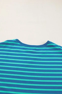 New Dear-Lover Colorblock Patchwork Baggy T Shirt Blue Stripe