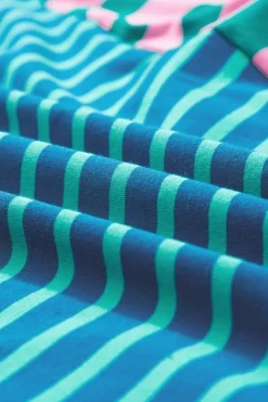 New Dear-Lover Colorblock Patchwork Baggy T Shirt Blue Stripe