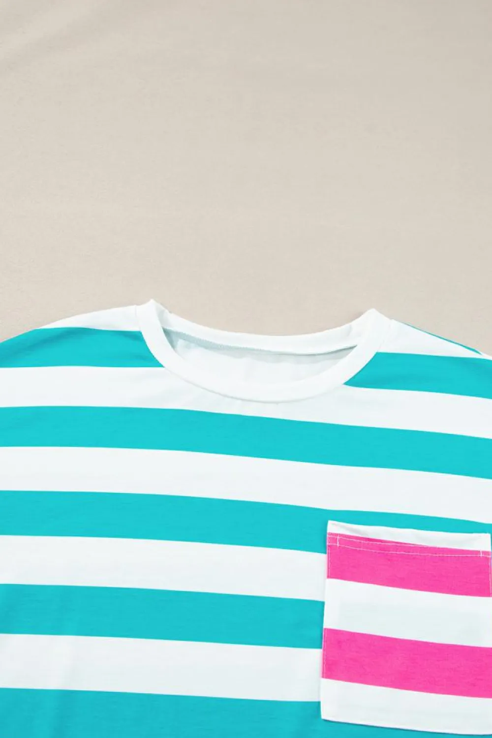 New Dear-Lover Contrast Patch Pocket Drop Sleeve T Shirt Blue Stripe