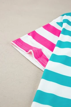 New Dear-Lover Contrast Patch Pocket Drop Sleeve T Shirt Blue Stripe