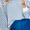 Online Dear-Lover Drop Shoulder Crew Neck Loose Sweatshirt Blue Stripe