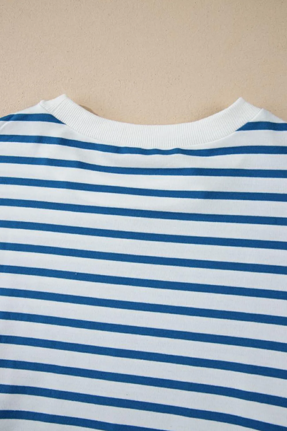 Online Dear-Lover Drop Shoulder Crew Neck Loose Sweatshirt Blue Stripe