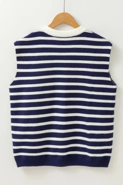 Discount Dear-Lover Knitted Bow Decor Sweater Vest Blue Stripe