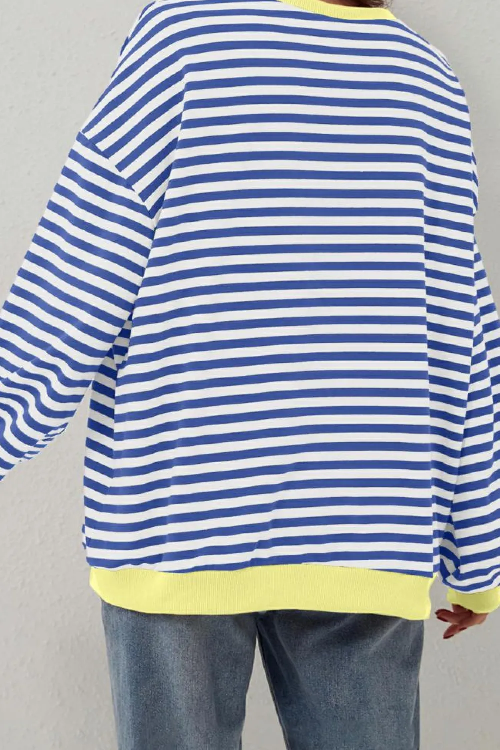 New Dear-Lover Oversized Contrast Trim Pullover Sweatshirt Blue Stripe