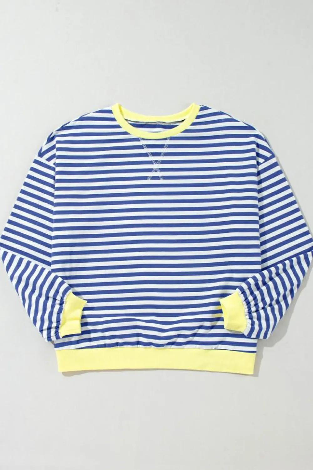 New Dear-Lover Oversized Contrast Trim Pullover Sweatshirt Blue Stripe