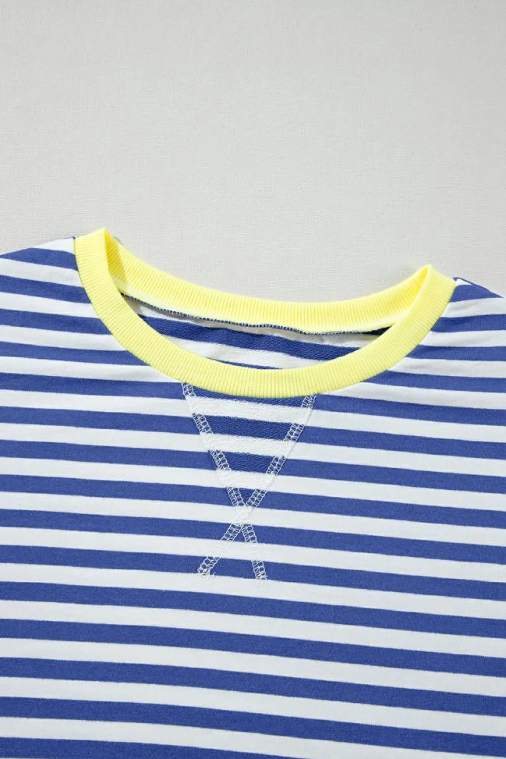 New Dear-Lover Oversized Contrast Trim Pullover Sweatshirt Blue Stripe