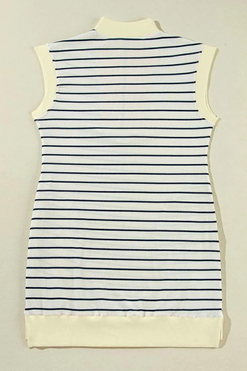 Sale Dear-Lover Quarter Zip Collared Cap Sleeve Mini Dress Blue Stripe