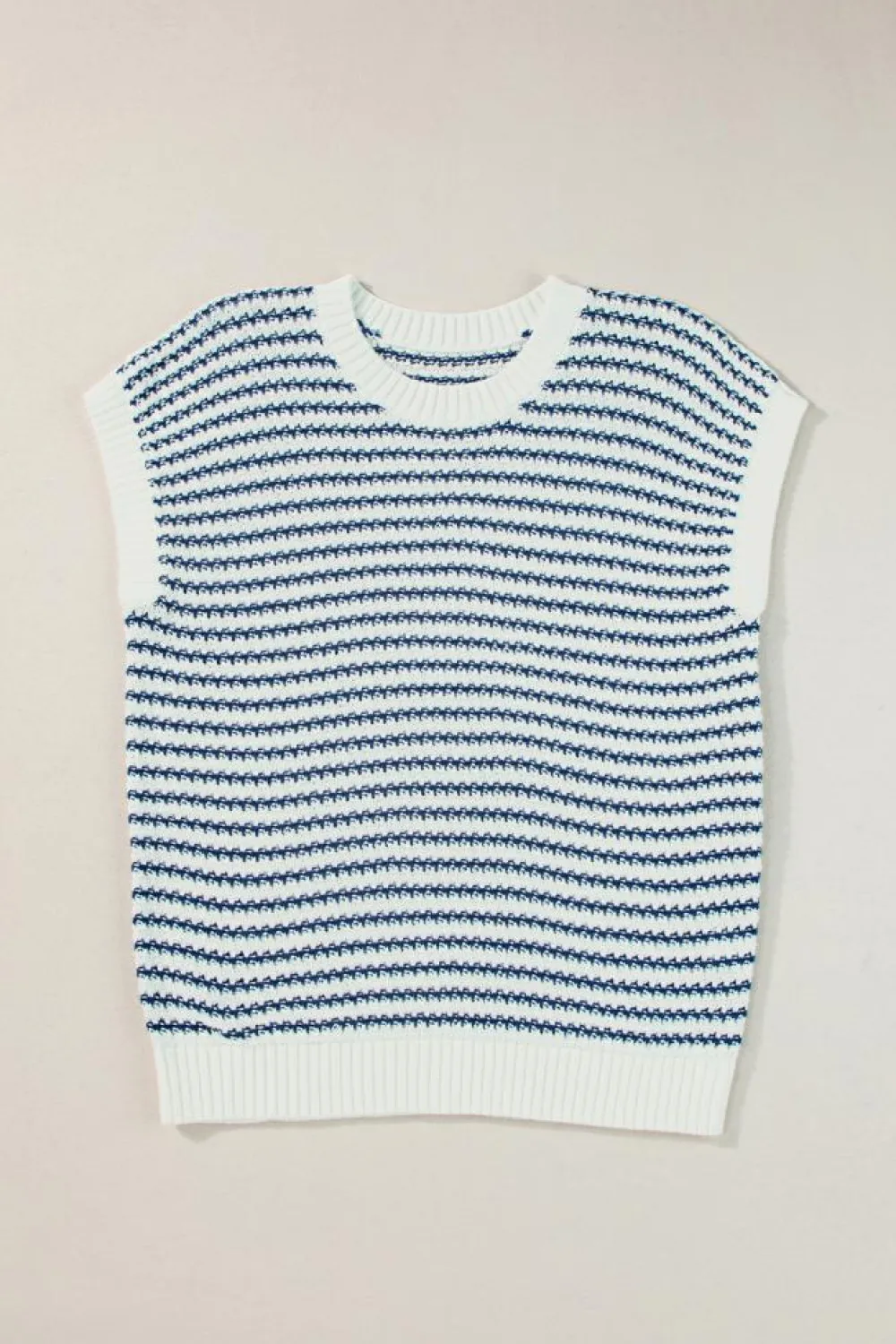 Best Dear-Lover Ribbed Trim Loose Fit Knitted Sweater Vest Blue Stripe