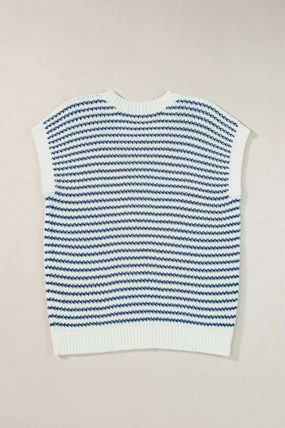 Best Dear-Lover Ribbed Trim Loose Fit Knitted Sweater Vest Blue Stripe