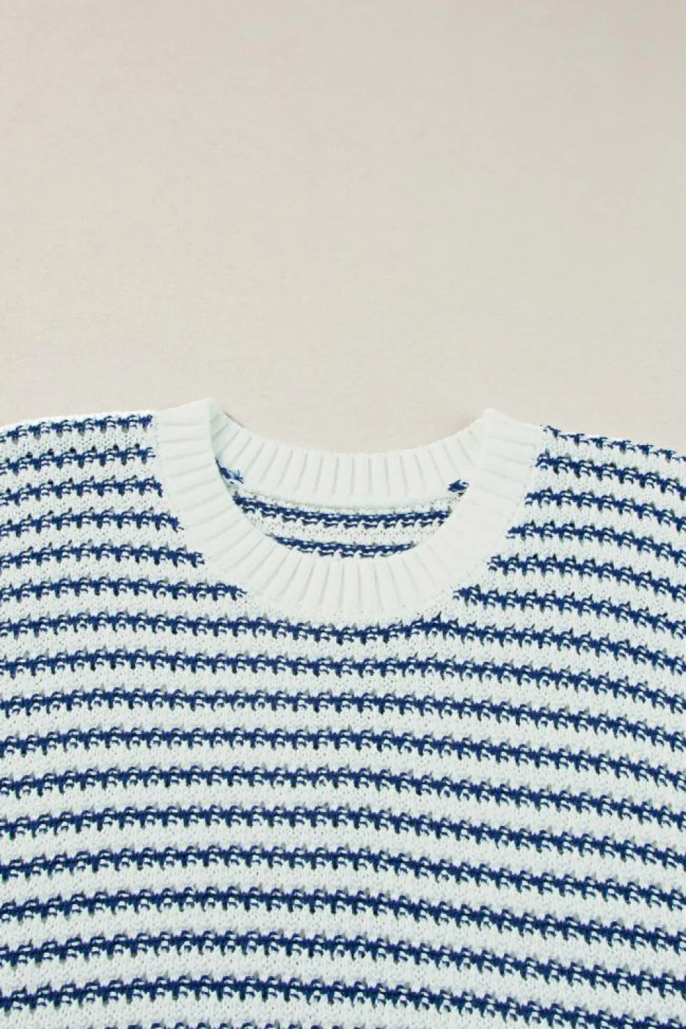Best Dear-Lover Ribbed Trim Loose Fit Knitted Sweater Vest Blue Stripe