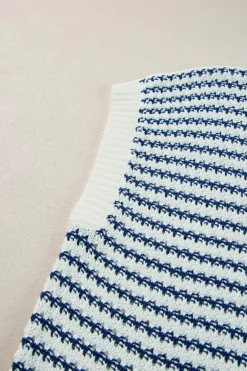 Best Dear-Lover Ribbed Trim Loose Fit Knitted Sweater Vest Blue Stripe