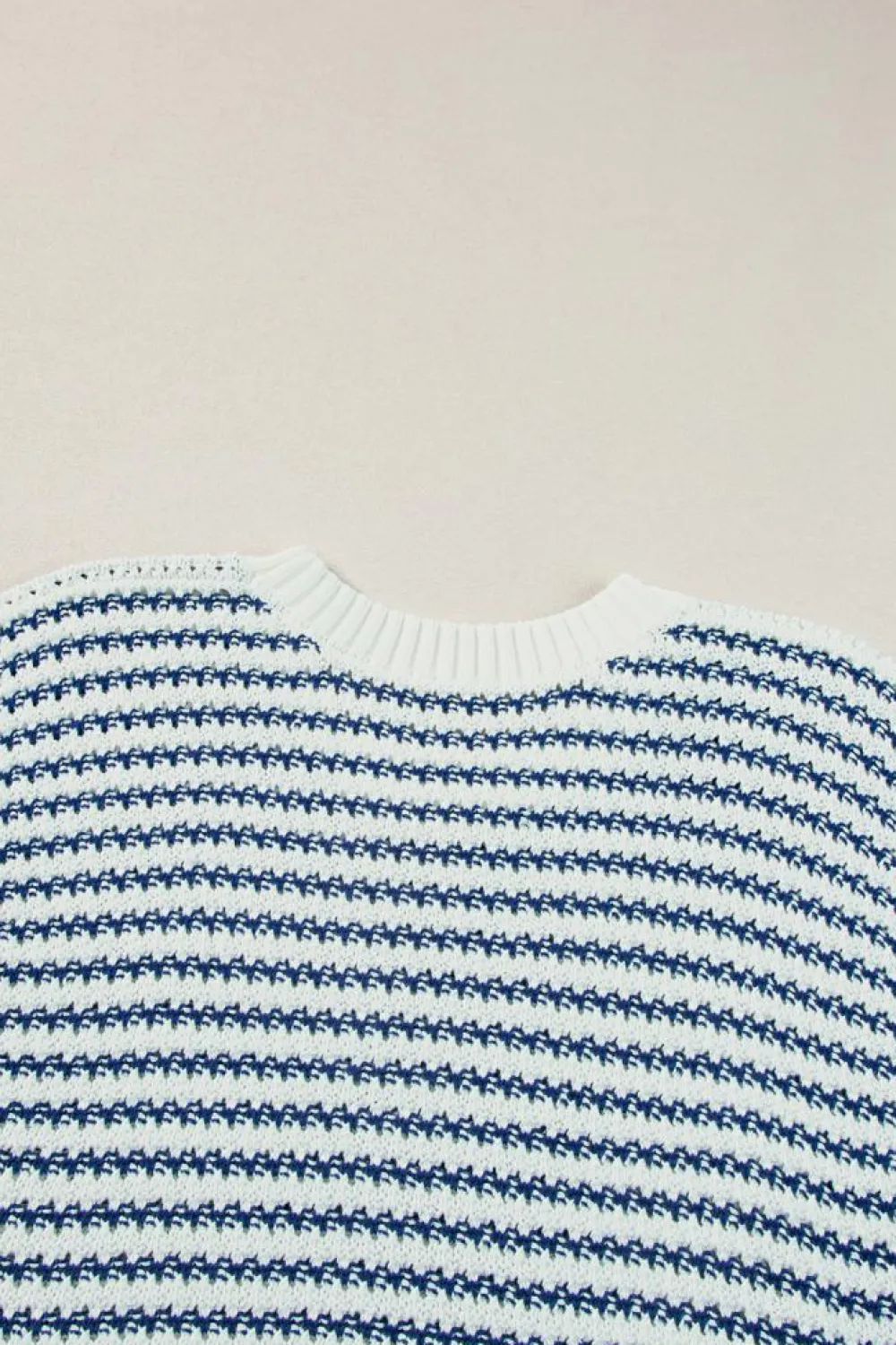 Best Dear-Lover Ribbed Trim Loose Fit Knitted Sweater Vest Blue Stripe
