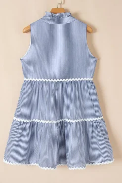 Outlet Dear-Lover Sleeveless Notched V Neck Contrast Ric Rac Mini Dress Blue Stripe