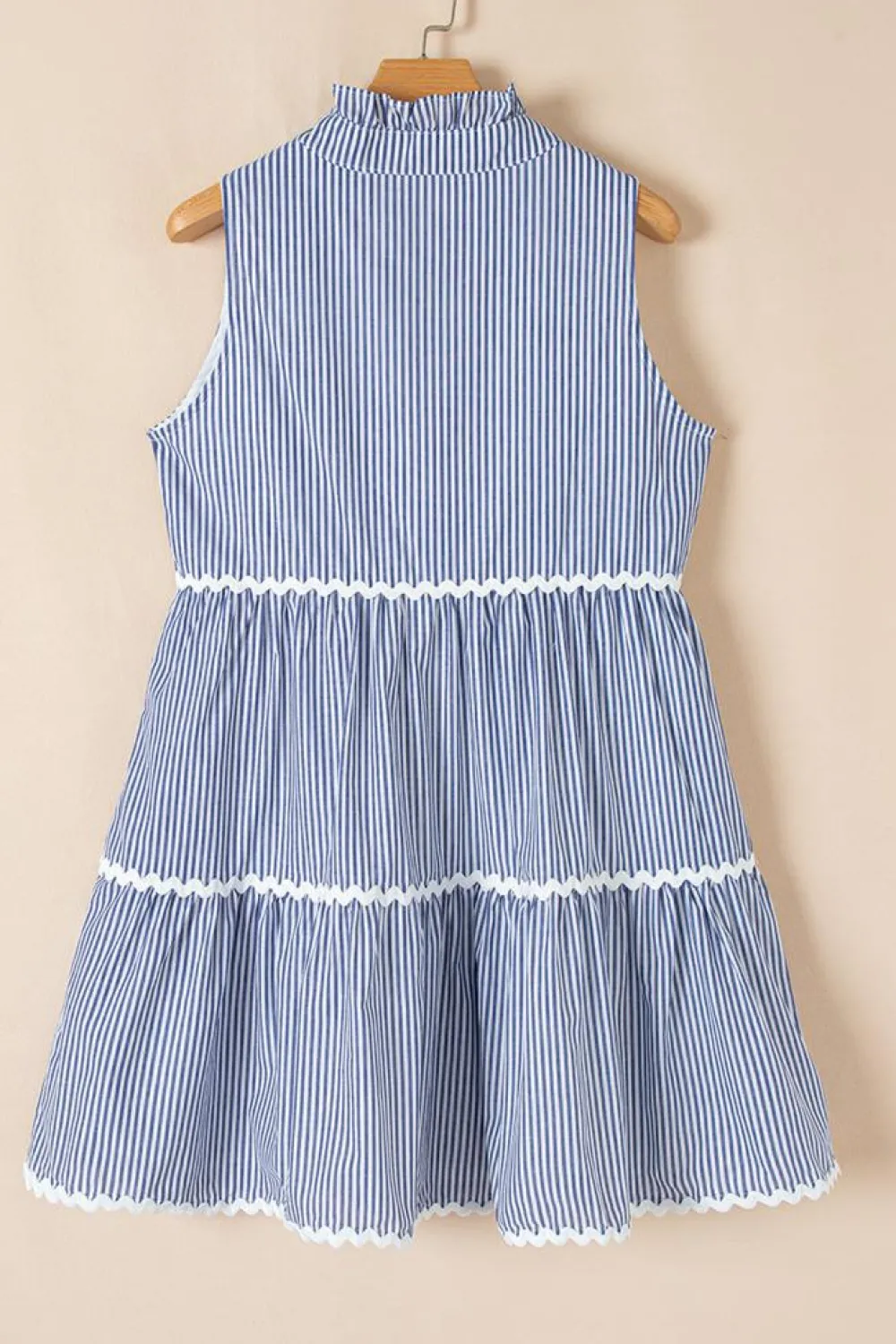 Outlet Dear-Lover Sleeveless Notched V Neck Contrast Ric Rac Mini Dress Blue Stripe