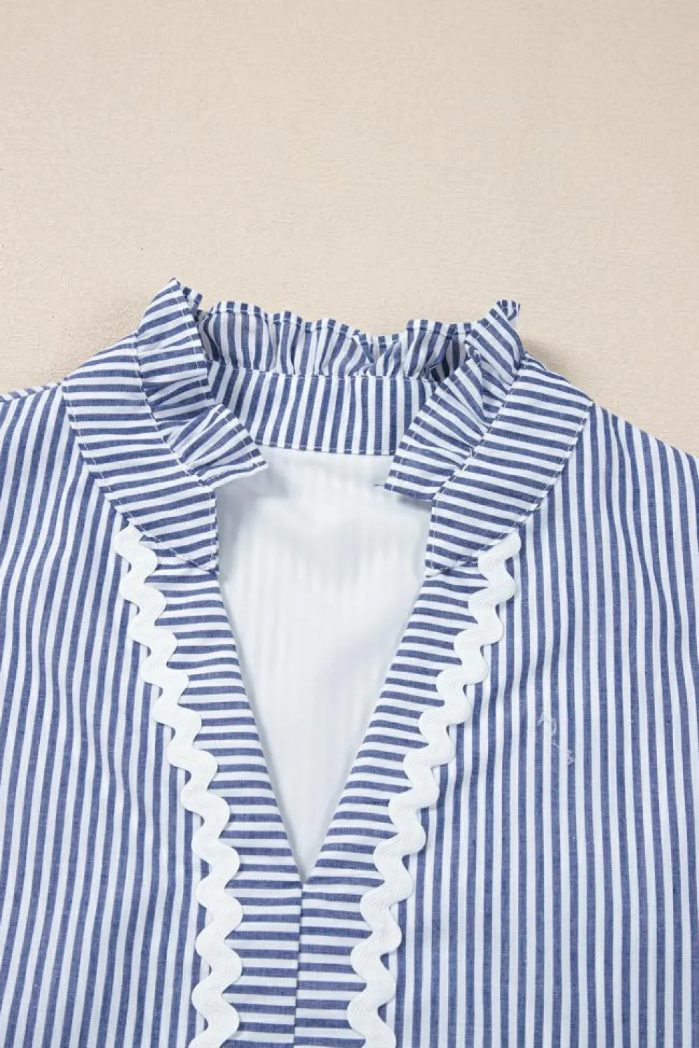 Outlet Dear-Lover Sleeveless Notched V Neck Contrast Ric Rac Mini Dress Blue Stripe
