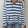 Outlet Dear-Lover V Neck Pocketed Drawstring Hooded Sweater Blue Stripe
