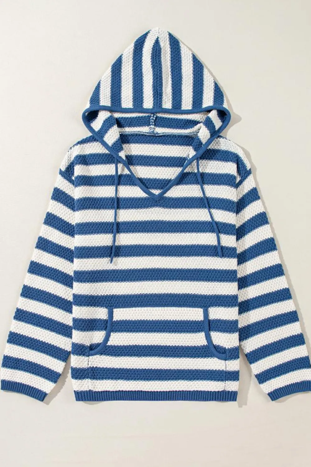 Outlet Dear-Lover V Neck Pocketed Drawstring Hooded Sweater Blue Stripe