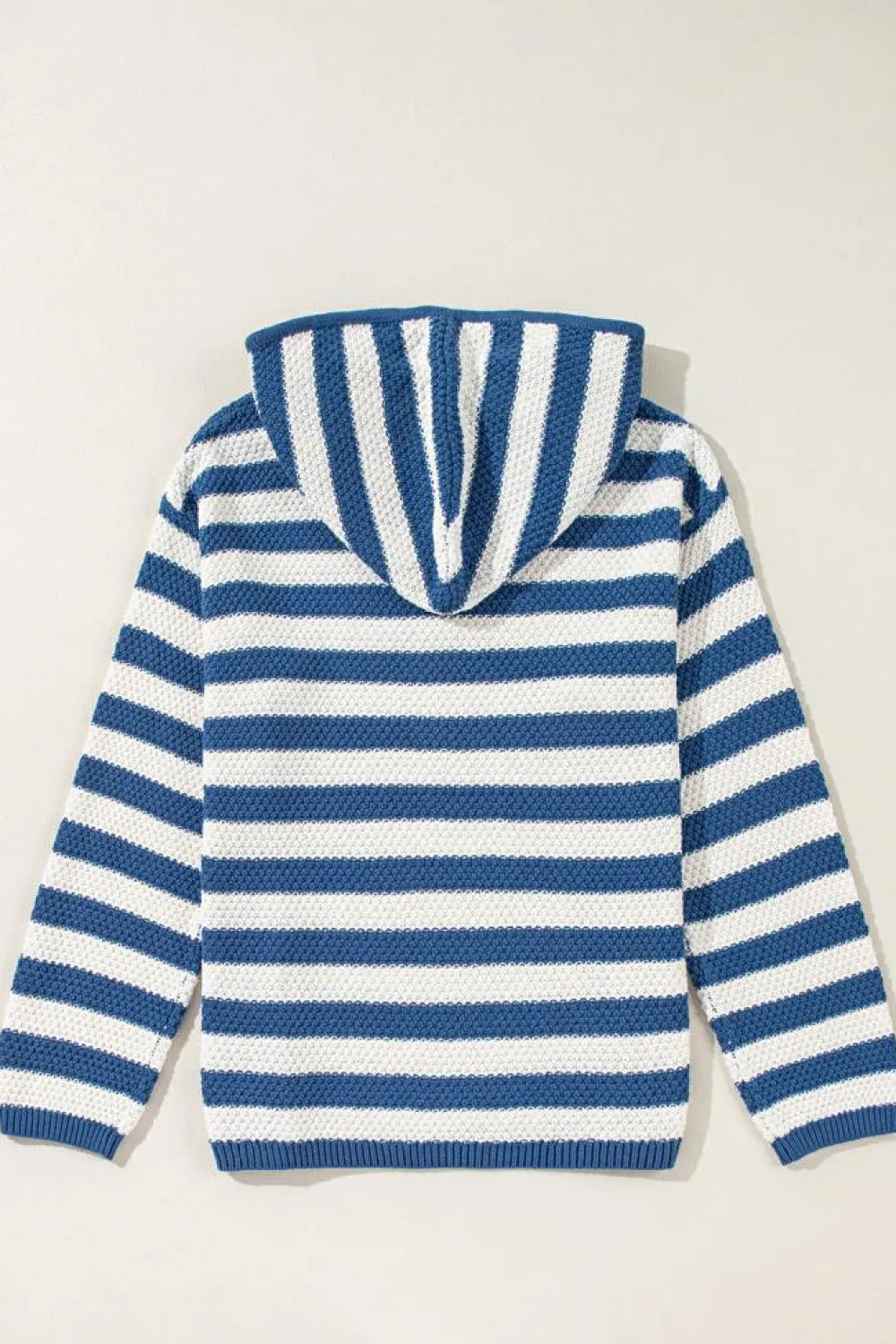 Outlet Dear-Lover V Neck Pocketed Drawstring Hooded Sweater Blue Stripe