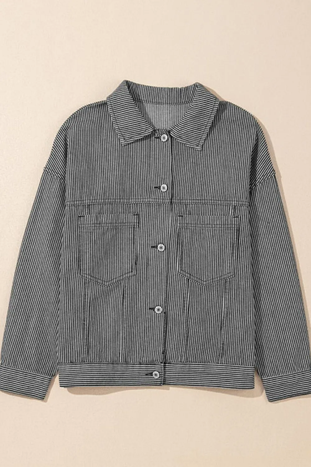 Best Dear-Lover Washed Oversize Pocketed Denim Jacket Blue Stripe