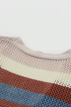 Clearance Dear-Lover Striped Color Block Hollowed Knit Cardigan Blue