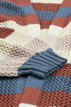 Clearance Dear-Lover Striped Color Block Hollowed Knit Cardigan Blue