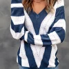 Online Dear-Lover Striped Colorblock V Neck Knitted Sweater Blue
