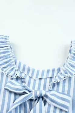 Outlet Dear-Lover Striped Tie Back Ruffle Trim Tank Top Blue