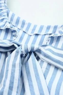 Outlet Dear-Lover Striped Tie Back Ruffle Trim Tank Top Blue
