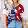 Online Dear-Lover Stripes Stars Print Knit Short Sleeves Top Blue